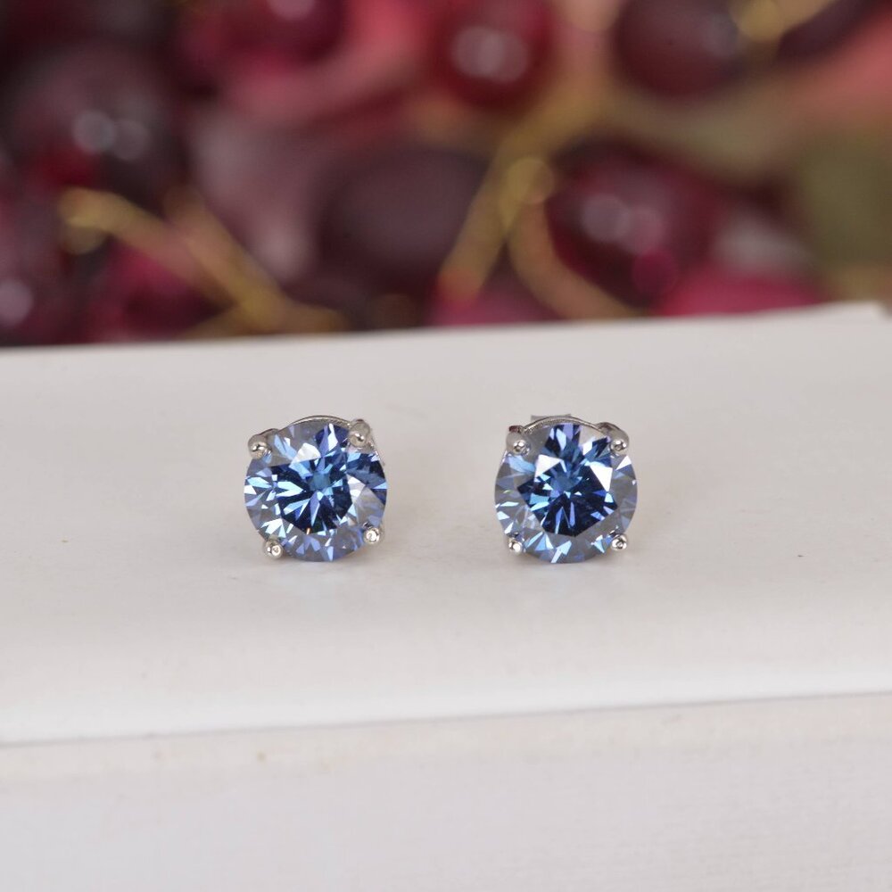 Certified Moissanite 4.0 ctw Royal Blue Stud Earrings 925 Sterling NWT - Picture 2 of 6